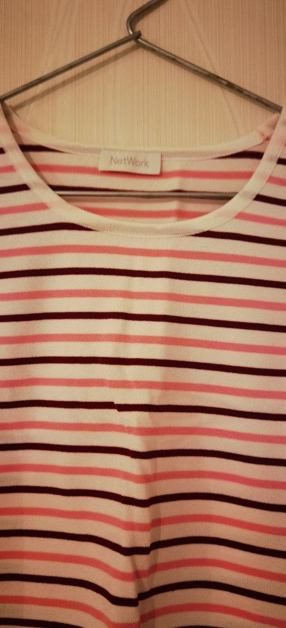 Pembe Çizgili Kısa Triko Kadın Atlet - Görsel 3