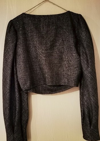 Rue Gri Parlak Kısa Bluz - Görsel 3