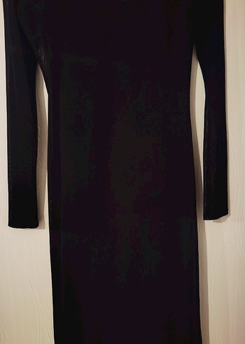 Siyah Uzun Kollu Yüksek Yakalı Tül Kadın Elbise - Görsel 3