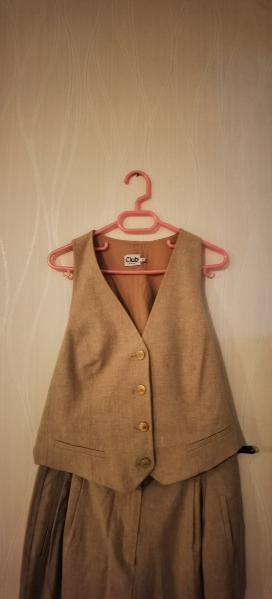 Beymen Club Bej Keten Yelekli Takım - Görsel 3