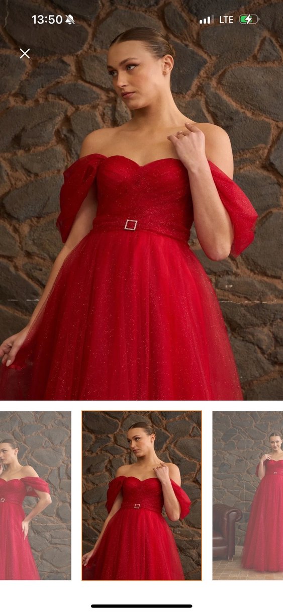 Kırmızı Uzun Abiye Elbise - Görsel 2