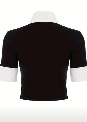 Siyah Beyaz Yaka Kısa Kollu Kadın Gömlek - Görsel 5