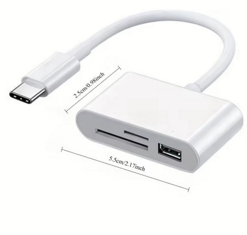 USB-C ve SD Kart Veri Aktarım Adaptörü Beyaz - Görsel 3