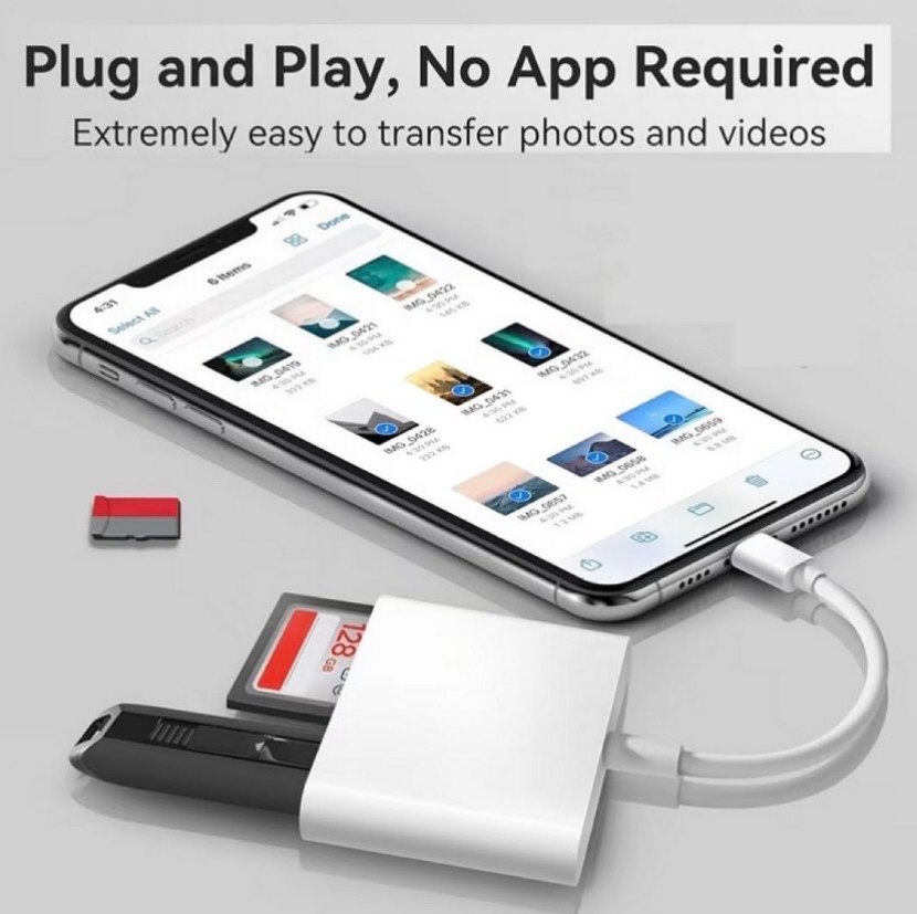 USB-C ve SD Kart Veri Aktarım Adaptörü Beyaz - Görsel 4