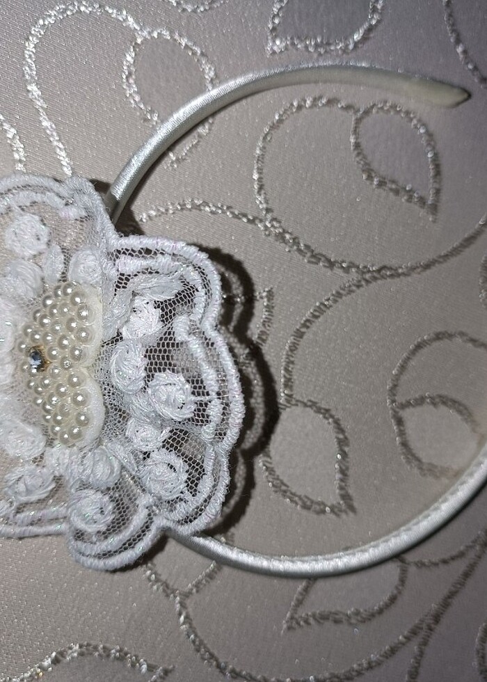 İncili  Krem Lohusa Terlik Taç 4 Lü Set - Görsel 5