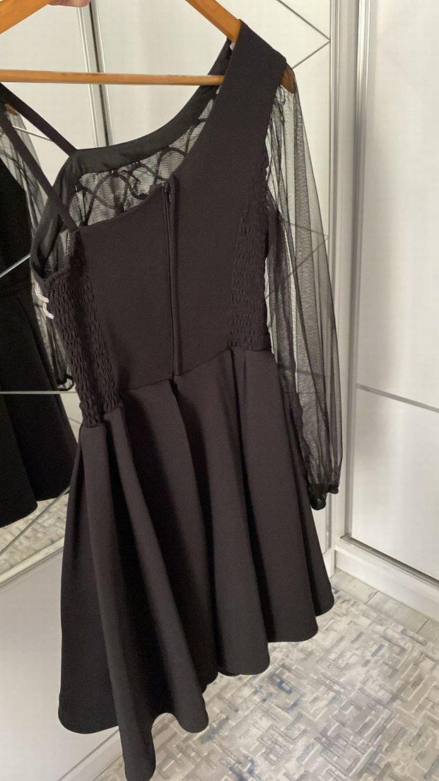 Zincir Detaylı Straplez Siyah Midi Elbise - Görsel 2