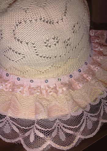 Dantel Detaylı Pembe Bohem Kız Çocuk Şapkası - Görsel 4