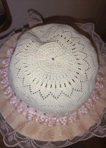 Dantel Detaylı Pembe Bohem Kız Çocuk Şapkası - Görsel 6