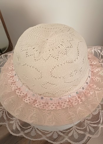 Dantel Detaylı Pembe Bohem Kız Çocuk Şapkası - Görsel 2