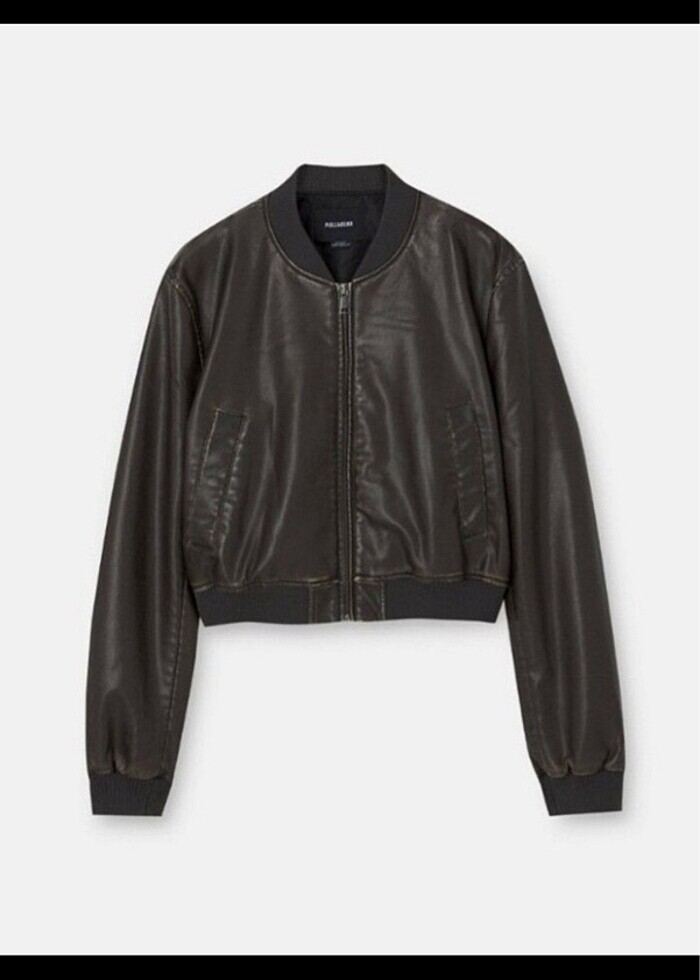 pull and bear deri ceket - Görsel 3