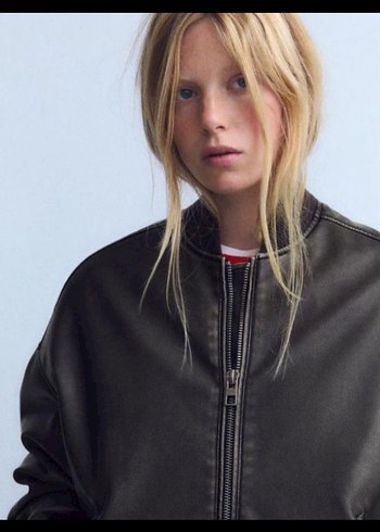 Kadın Kahverengi Deri Bomber Ceket - Görsel 2