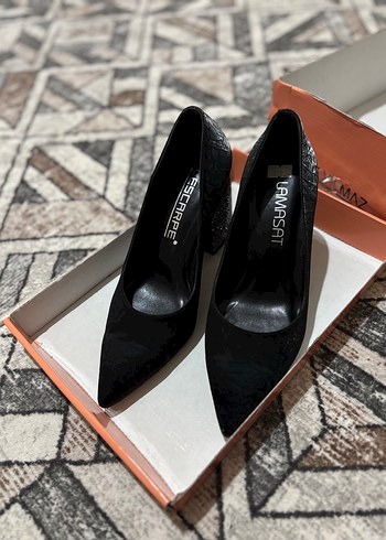 37 Beden siyah Renk Siyah Süet Yılan Desenli Blok Topuklu Stiletto
