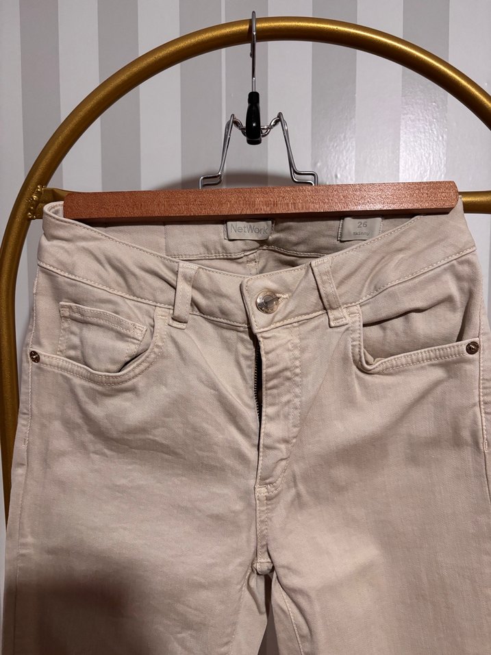 Bej Normal Kesim Kadın Denim Pantolon - Görsel 2