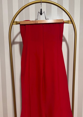Kırmızı Straplez Uzun Abiye Elbise - Görsel 6