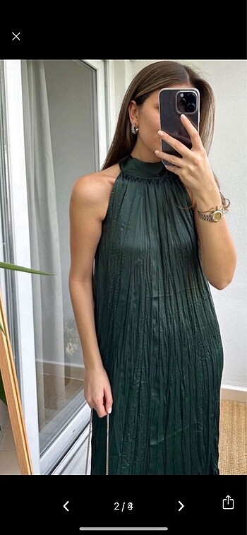 Zara halter yaka piliseli uzun elbise