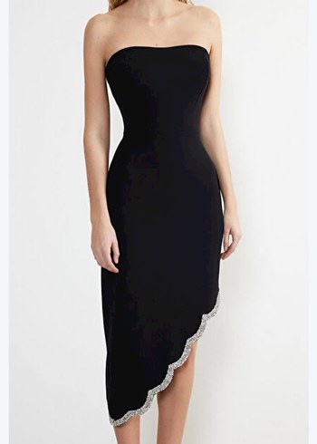 Zara Siyah Straplez Asimetrik Elbise
