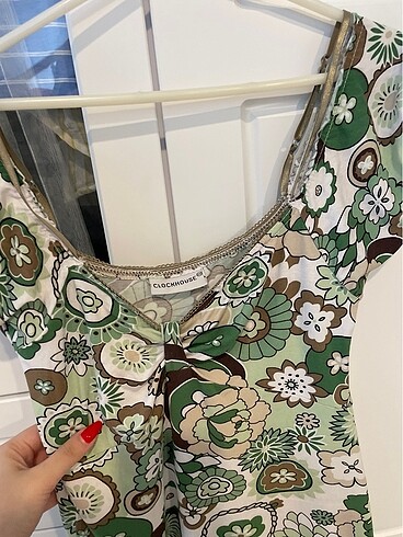 xs Beden C&A yeşil çiçek desenli vintage elbise