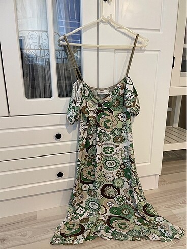 xs Beden yeşil Renk C&A yeşil çiçek desenli vintage elbise