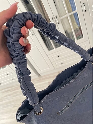 Beden mavi Renk VINTAGE MAVİ ÇİÇEKLİ ÇANTA