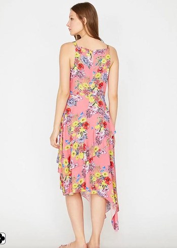 Pembe Çiçekli Uzun Askılı elbise koton - Görsel 2