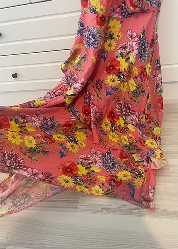 Pembe Çiçekli Uzun Askılı elbise koton - Görsel 6