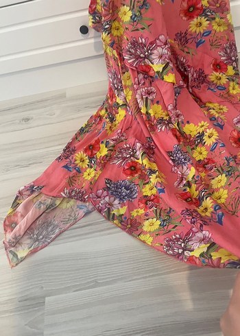 Pembe Çiçekli Uzun Askılı elbise koton - Görsel 4