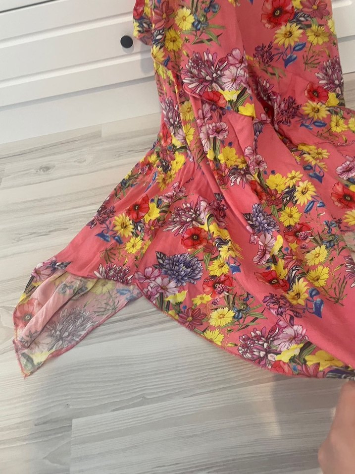 Pembe Çiçekli Uzun Askılı elbise koton - Görsel 4