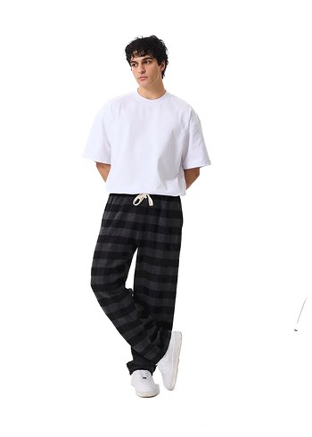 Street Wear Oversize Unisex Ekoseli Eşofman Altı - Görsel 3