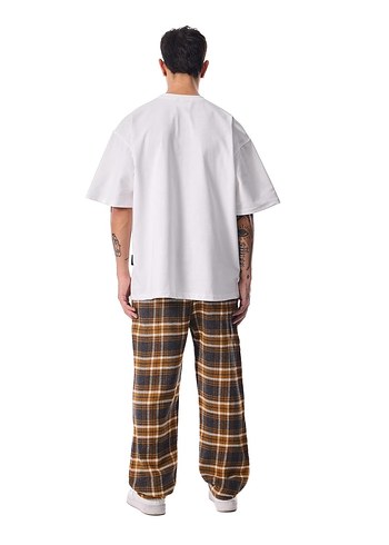 Oversize Sokak Stili Unisex Ekoseli Eşofman Altı - Hardal - Görsel 3