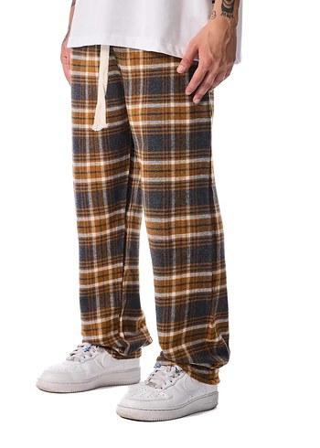 Oversize Sokak Stili Unisex Ekoseli Eşofman Altı - Hardal - Görsel 5