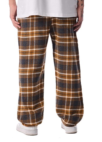 Oversize Sokak Stili Unisex Ekoseli Eşofman Altı - Hardal - Görsel 6