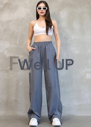 Gri Bol Kesim Paraşüt Kumaş Kadın Eşofman - Görsel 5