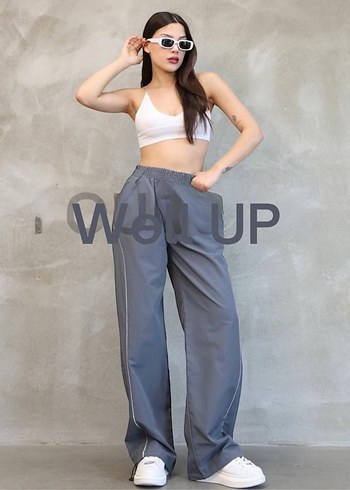 Gri Bol Kesim Paraşüt Kumaş Kadın Eşofman - Görsel 7