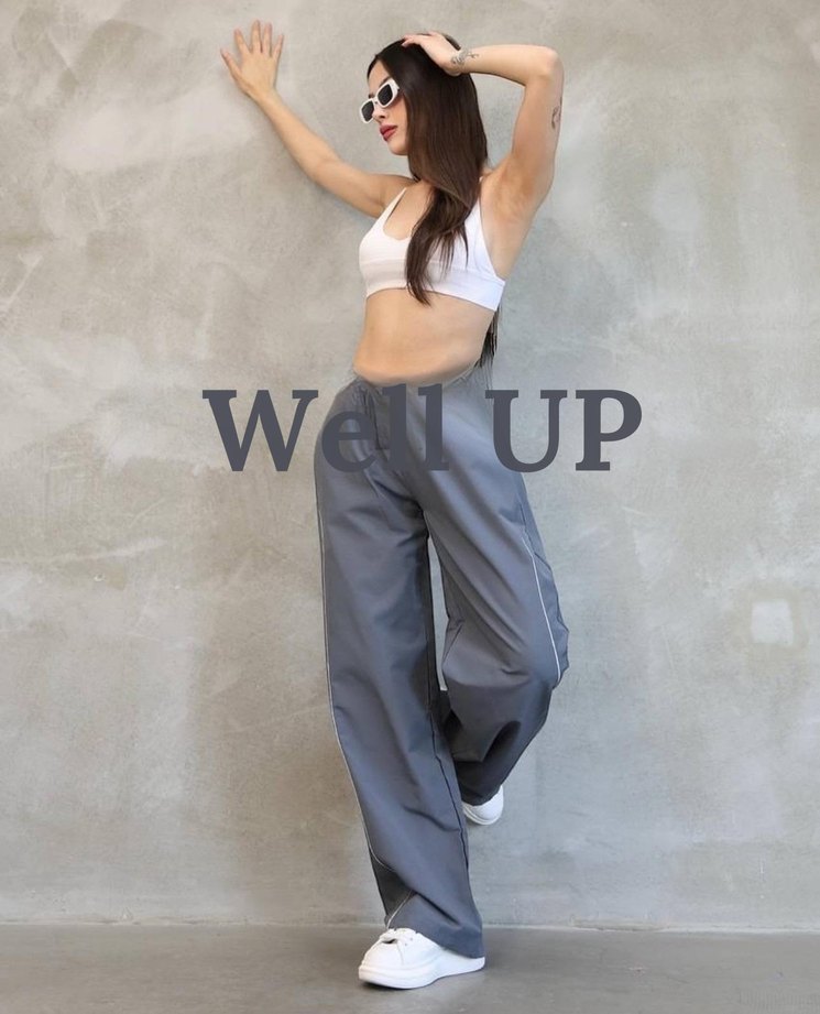 Gri Bol Kesim Paraşüt Kumaş Kadın Eşofman - Görsel 2