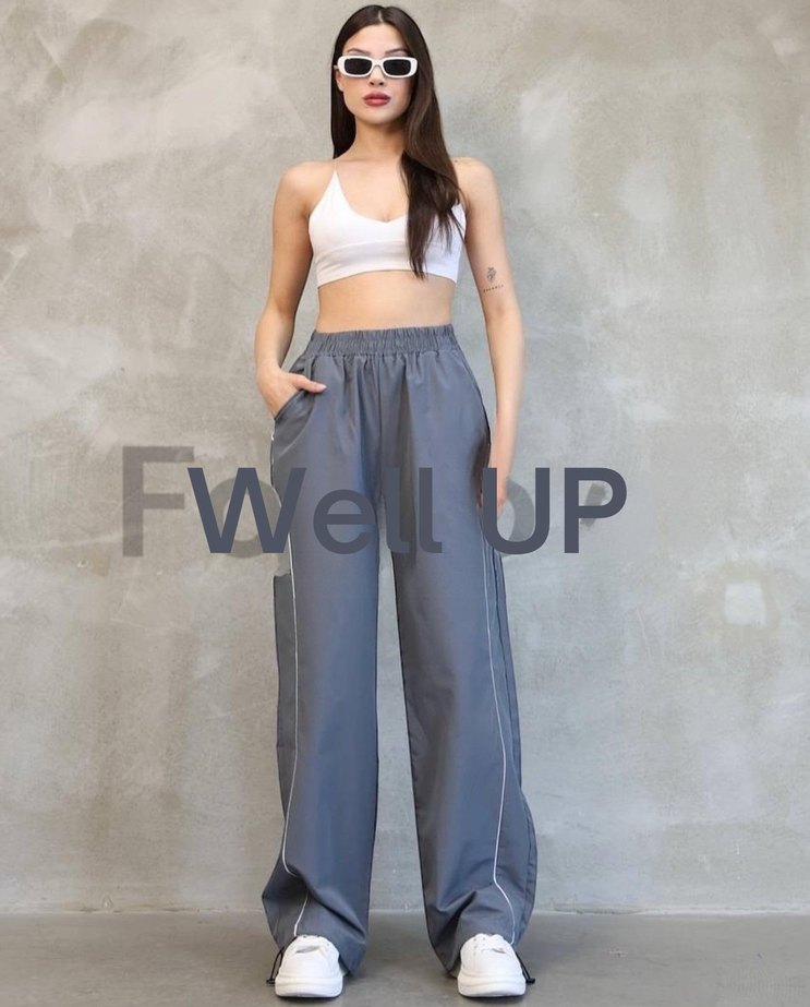 Gri Bol Kesim Paraşüt Kumaş Kadın Eşofman - Görsel 5