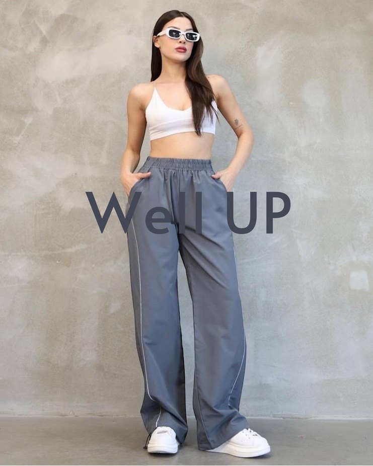 Gri Bol Kesim Paraşüt Kumaş Kadın Eşofman - Görsel 3