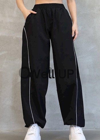 Siyah Paraşüt Kumaş Rahat Kesim Kadın Eşofman - Görsel 8