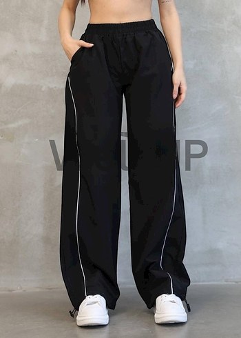 Siyah Paraşüt Kumaş Rahat Kesim Kadın Eşofman - Görsel 7