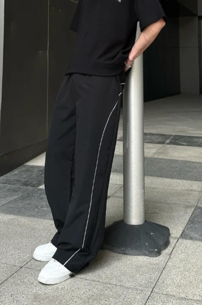 Siyah Bol Kesim Street Wear Erkek Pantolon - Görsel 3