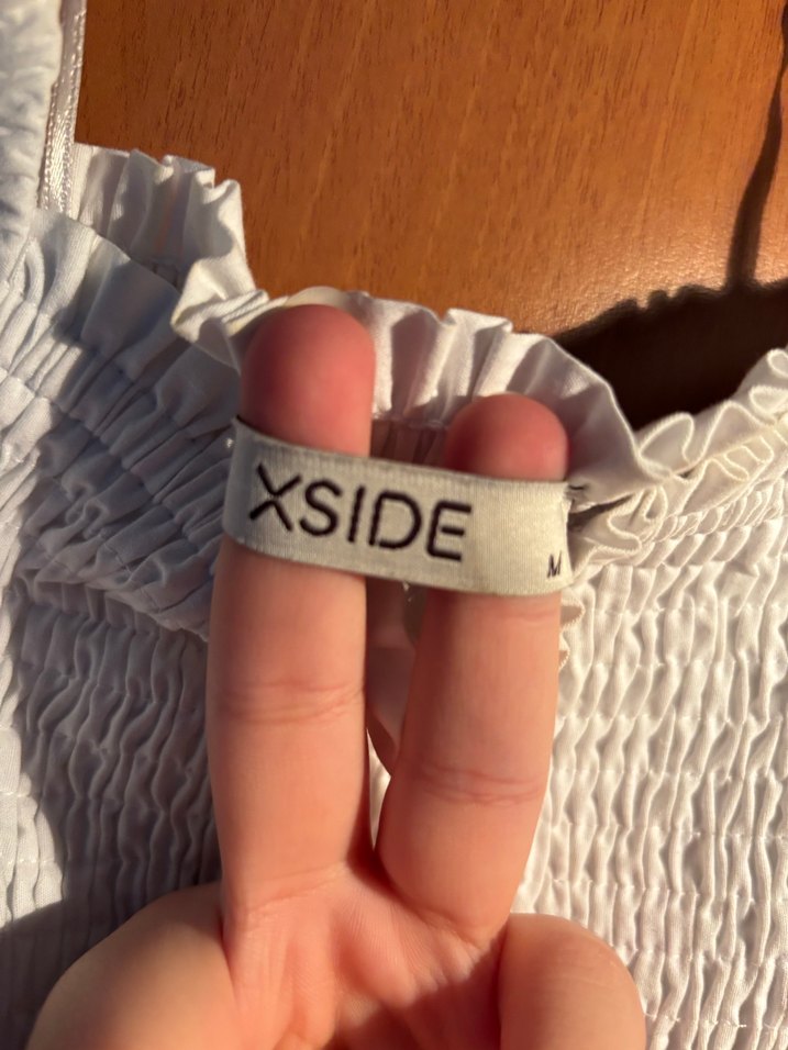 Beyaz Keten Fırfırlı Straplez Bluz - Görsel 3