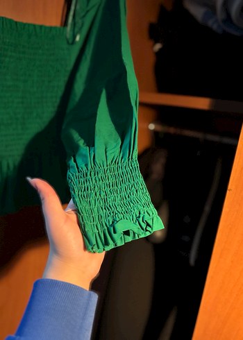 Yeşil Drapeli Mini Straplez Bluz - Görsel 4