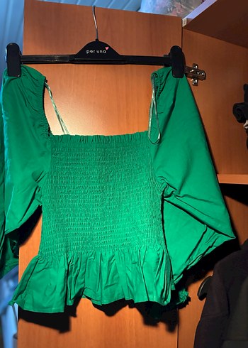 Yeşil Drapeli Mini Straplez Bluz - Görsel 2