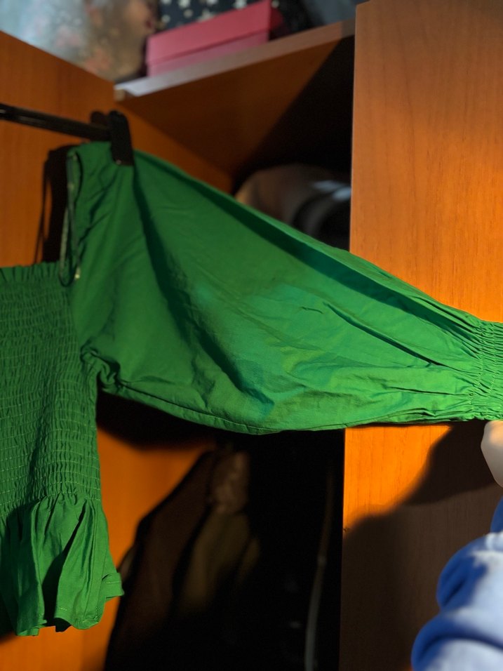 Yeşil Drapeli Mini Straplez Bluz - Görsel 3