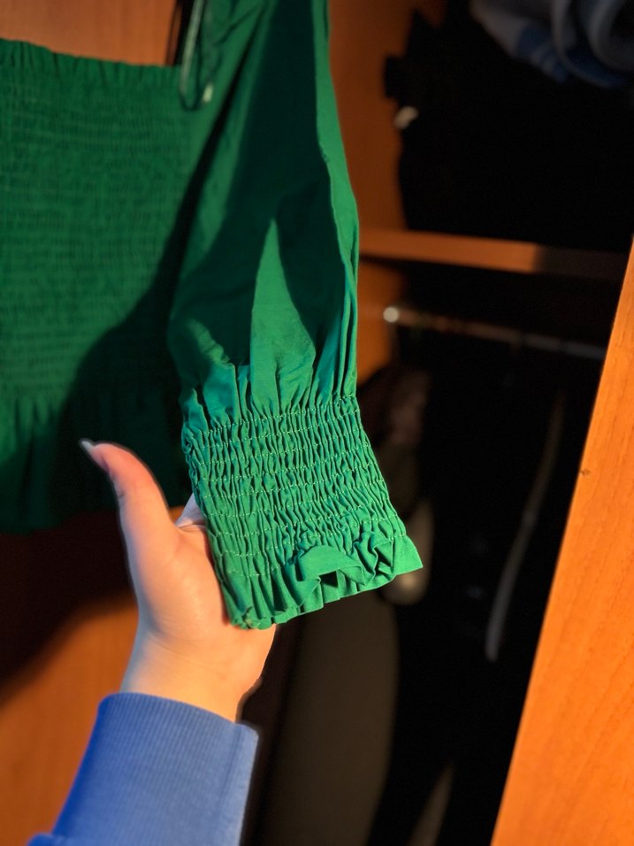 Yeşil Drapeli Mini Straplez Bluz - Görsel 4