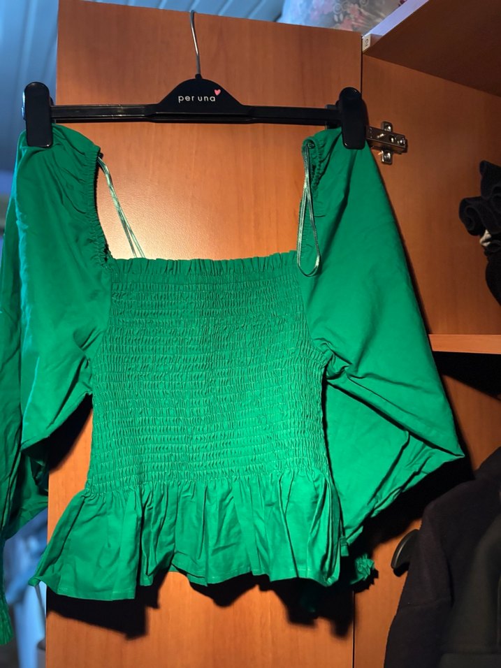 Yeşil Drapeli Mini Straplez Bluz - Görsel 2