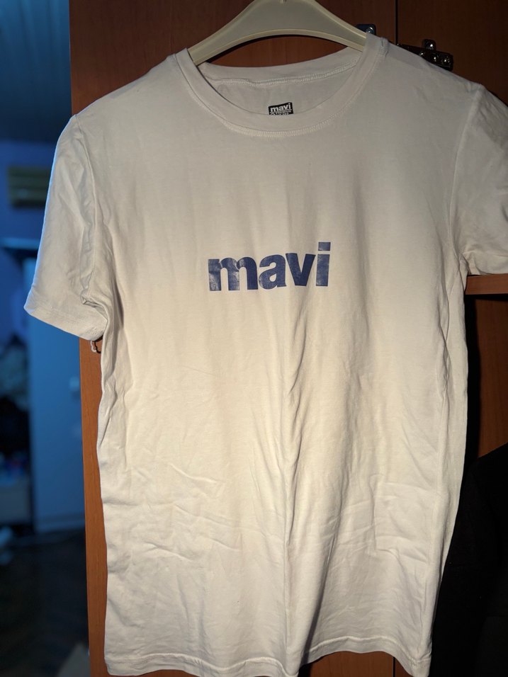 Mavi Baskılı Beyaz Erkek Tişört - Görsel 2