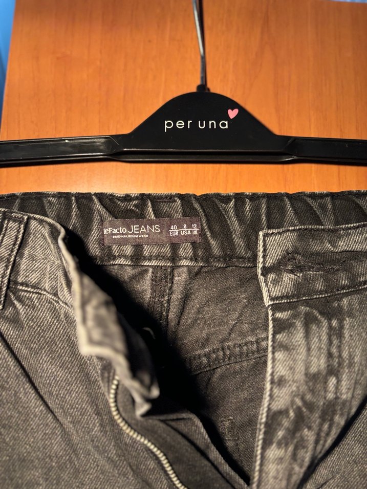 Gri Bol Kesim Midi Kot Pantolon - Görsel 2