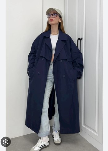 Lacivert Midi Denim Kadın Trençkot