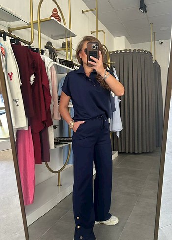 Lacivert Denim Kısa Kollu Ofis Takım