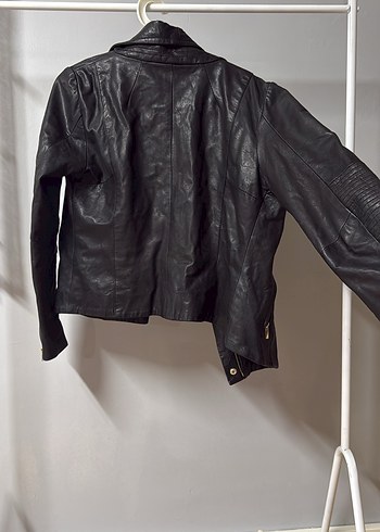 Kadın Siyah Deri Biker Ceket - Görsel 3